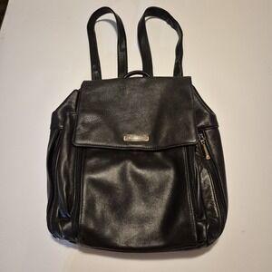 VNTG Y2K Valerie Stevens Black Leather Convertible Multi-Pocket Backpack Travel